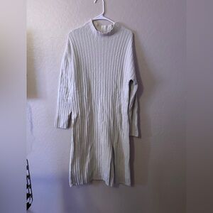 Aerie Off-White Long Sleeve Mock Neck Ribbed Dress